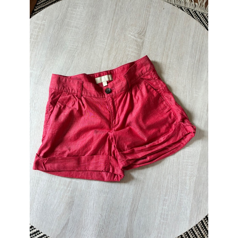 Banana Republic Martin Fit Red Linen Blend Cuffed Shorts Womens Size 0 Petite